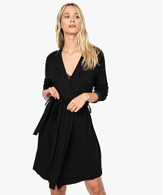 GEMO Veste homewear femme ceinturée avec finition dentelle Noir