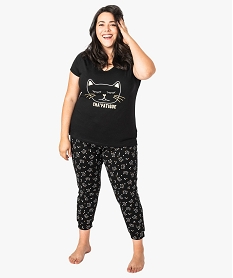 GEMO Pyjama femme 2 pièces en jersey de coton Noir