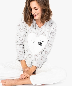GEMO Pyjama femme en matière peluche imprimée Gris