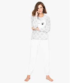 pyjama femme en matiere peluche imprimee gris7943601_2
