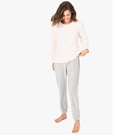 GEMO Pyjama femme en matière peluche imprimée Rose