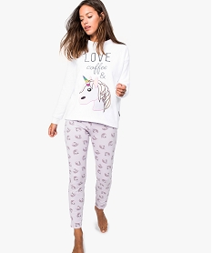 pyjama femme en velours et jersey de coton motif licorne imprime7944101_1