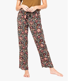 GEMO Pantalon de pyjama femme droit et fluide à motifs Imprimé
