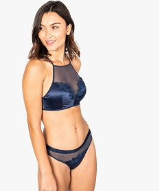 GEMO String satiné avec tulle et empiècement fleuri Bleu