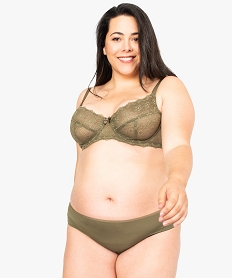 GEMO Culotte femme microfibre et dentelle kaki clair