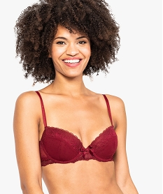 GEMO Soutien-gorge à armatures en tulle plumetis et dentelle Rouge