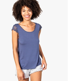 GEMO Tee-shirt de nuit femme avec broderies sur les épaules Bleu