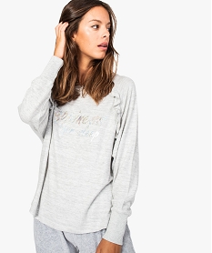 pull homewear femme avec manches chauve-souris et volants gris7957101_1