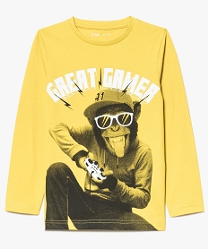 GEMO Tee-shirt manches longues grand imprimé fantaisie jaune standard