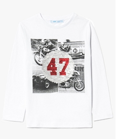 GEMO Tee-shirt manches longues imprimé avec sequins magiques blanc standard