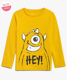 GEMO Tee-shirt à manches longues avec large motif sur lavant et larrière Jaune