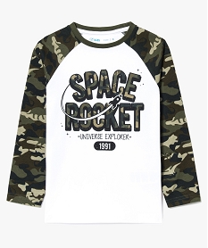 GEMO Tee-shirt à manches longues bicolores avec inscription kaki standard
