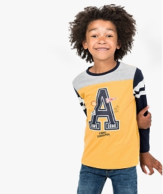 GEMO Tee-shirt tricolore à manches longues avec motifs jaune standard