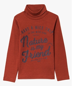 GEMO Tee-shirt garçon à col roulé et imprimé en coton bio marron standard