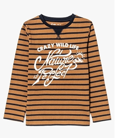 GEMO Tee-shirt en coton rayé à manches longues avec imprimé kaki chine