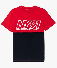 GEMO Tee-shirt bicolore avec inscription sur lavant Rouge