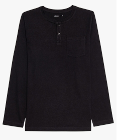 GEMO Tee-shirt garçon manches longues et col tunisien noir vif