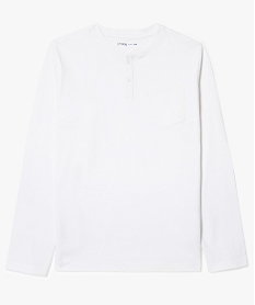 GEMO Tee-shirt garçon manches longues et col tunisien blanc standard