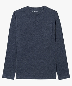GEMO Tee-shirt garçon manches longues et col tunisien Bleu