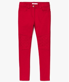 GEMO Jean slim fille avec empiècemens broderie anglaise Rouge