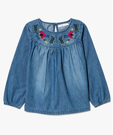 GEMO Blouse en denim brodée de fleurs Gris