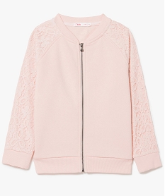 sweat zippe style bomber a manches dentelle rose gilets7995901_1