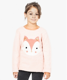 GEMO Pull en maille duveteuse fille avec motif animal Rose