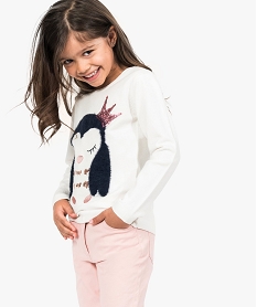 GEMO Pull fin à motif duveteux et sequins Beige