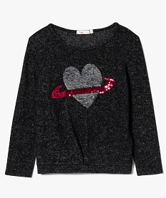 GEMO Pull fin avec motifs coeur en sequins Gris