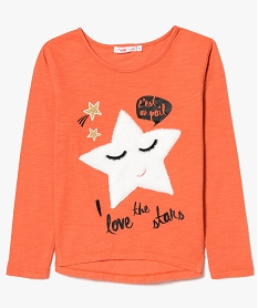 GEMO Tee-shirt manches longues à grands motifs en relief Orange