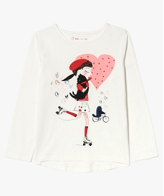 GEMO Tee-shirt manches longues à imprimé glitter blanc standard