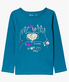 GEMO Tee-shirt manches longues imprimé paillettes Vert