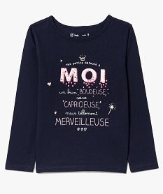 GEMO Tee-shirt manches longues imprimé paillettes Bleu
