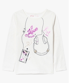 GEMO Tee-shirt manches longues imprimé paillettes Beige