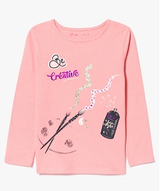 GEMO Tee-shirt manches longues imprimé paillettes Rose