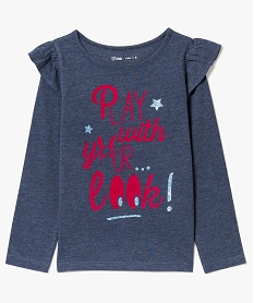 GEMO Tee-shirt imprimé velours avec volants aux épaules Bleu