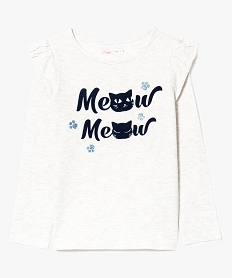 GEMO Tee-shirt imprimé velours avec volants aux épaules Beige
