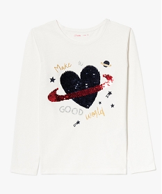 GEMO Tee-shirt manches longues avec paillettes et sequins magiques Beige