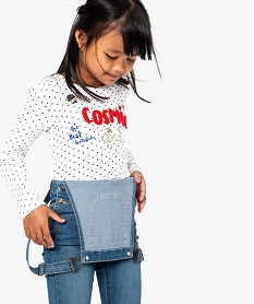 GEMO Tee-shirt manches longues noué à pois Beige