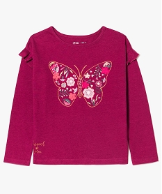 GEMO Tee-shirt à manches longues volantées et paillettes Rose