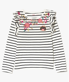 GEMO Marinière rayée à manches longues avec motifs fleuris Imprimé