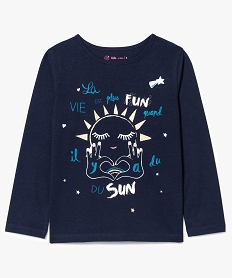 GEMO Tee-shirt à manches longues fille au design pailleté Bleu