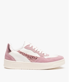 GEMO Baskets femme à détails pailletés fermeture lacets rose vif