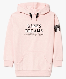 sweatshirt a capuche imprime avec cordon satine rose sweats8008801_1