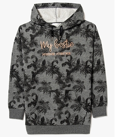 sweatshirt a capuche imprime avec cordon satine gris sweats8009001_1