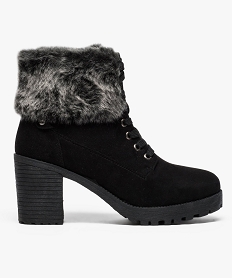 GEMO Bottines femme à lacets avec large col duveteux Noir