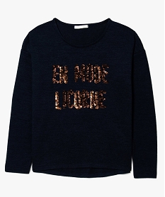 GEMO Pull asymétrique en maille fine avec sequins magiques bleu chine