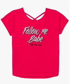 GEMO Tee-shirt avec motif pailleté et dos fantaisie rose vif