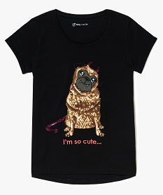 GEMO Tee-shirt long en coton avec motif en sequins noir standard