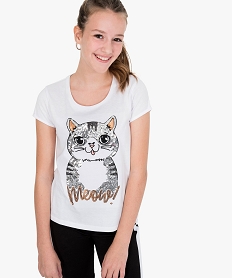 GEMO Tee-shirt long en coton avec motif en sequins Blanc